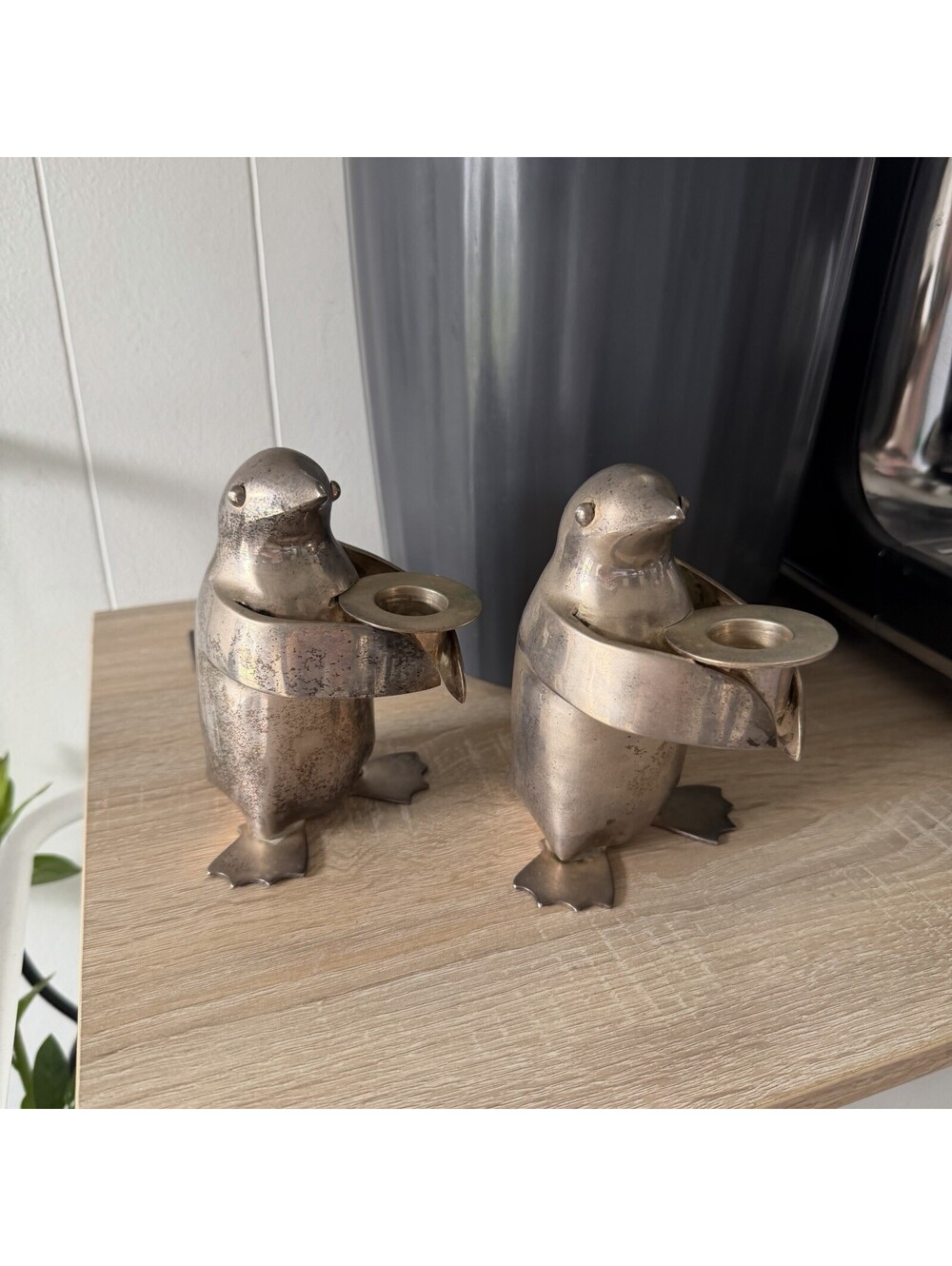 Two Penguin Silver Plated Candle Holder Restoration Hardware Candle Holder